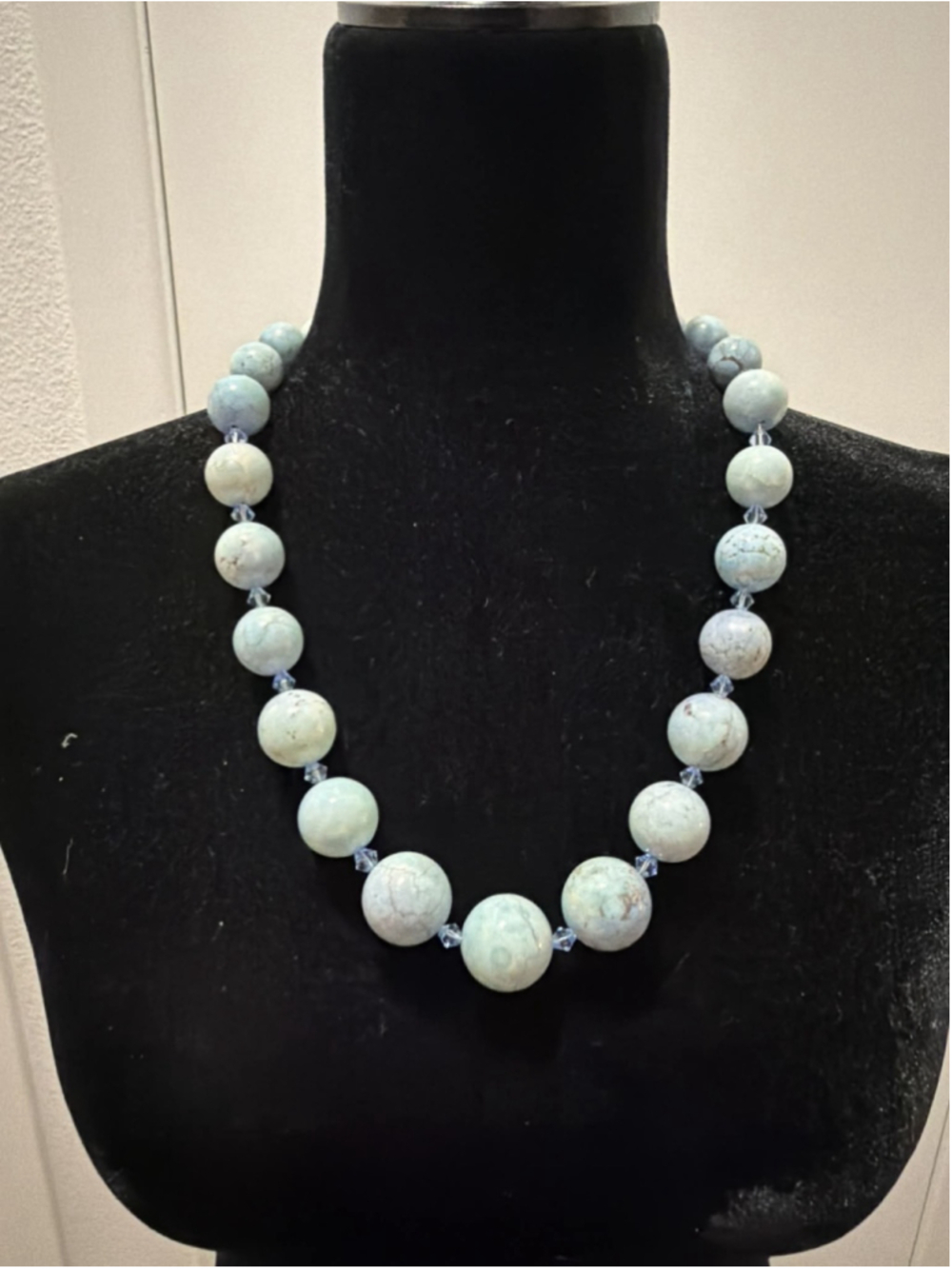 Chunky Aqua Stone Bead Necklace 7.38 oz Large Round Beads Toggle Clasp
